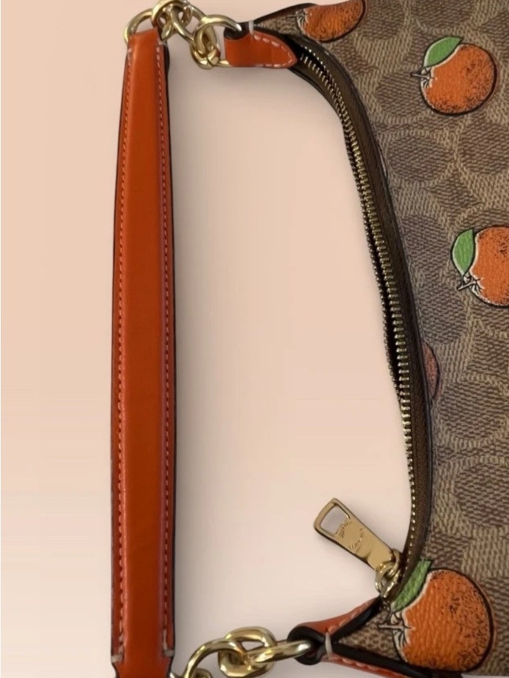 Coach Crescent Shoulder Bag in Brown with Orange Print - Picture 6 of 10